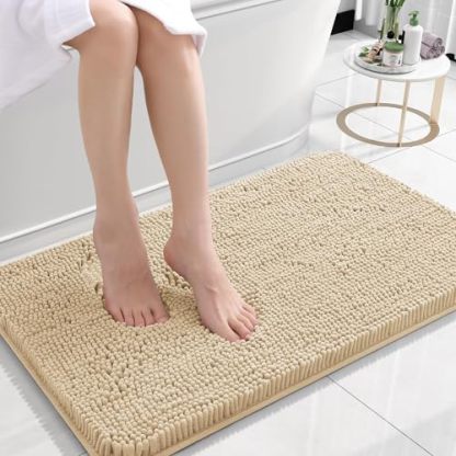 Rugava Bathroom Rugs 24x16, Extra Soft Absorbent Chenille Bath Rugs, Rubber Backing Quick Dry, Machine Washable Bath Mats for Bathroom Floor, Tub and Shower, Home Decor Accessories, Ochre