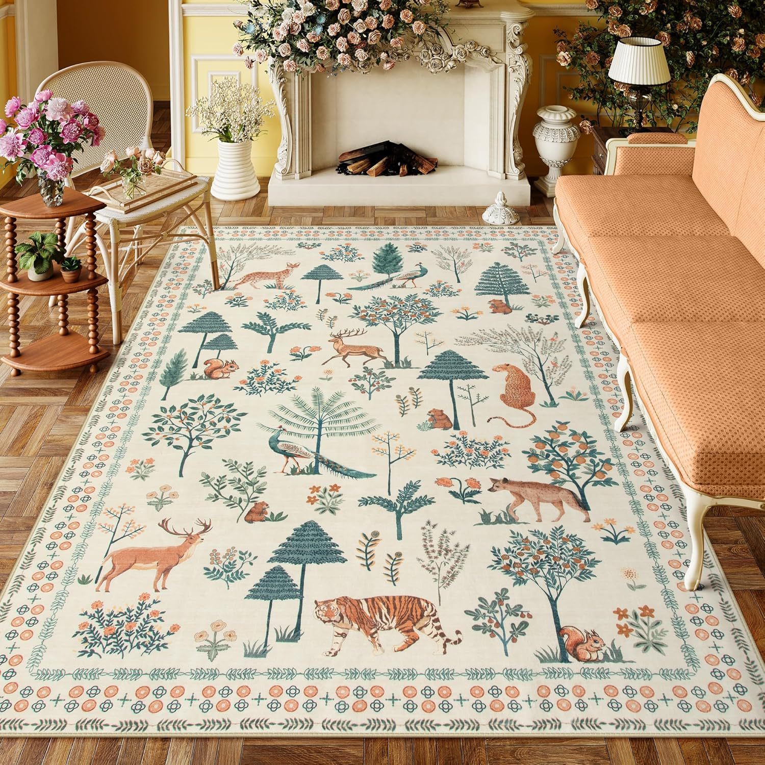 Rugava Vintage Floral Carpet Living Room Carpet Bedroom Bedside Rug Sofa Coffee Table Rug Hotel Machine washable Carpet Wholesale