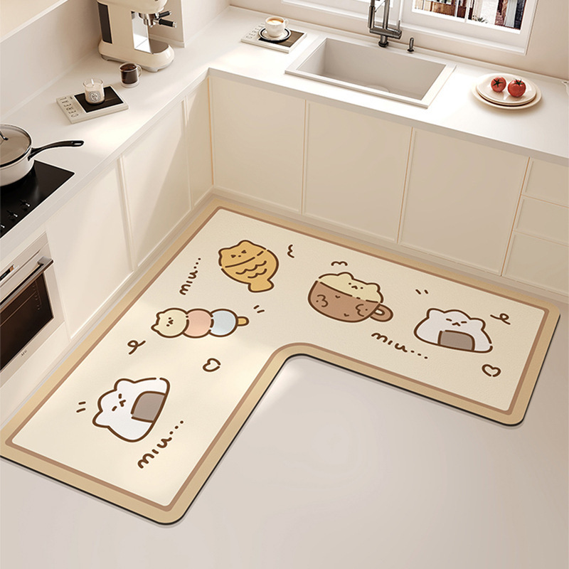 New Diatomaceous Earth Kitchen Mat Cartoon Water Absorbent Oil Absorbent Non-Slip Dirt-Resistant Household Wear-Resistant Cuttable Mat