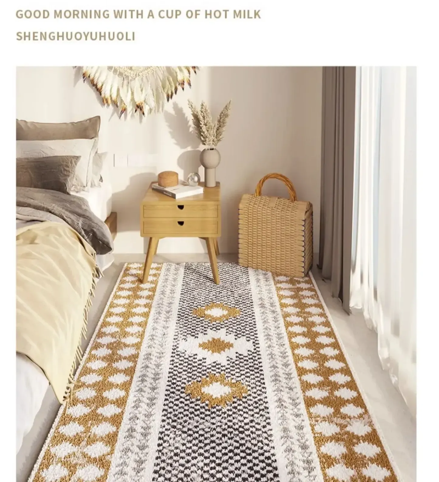 Rugava Bohemian Bedside Rugava Bedroom Front Foot Mat Turkish Master Bedroom Bay Window Mat Room Low-Maintenance Floor Mat