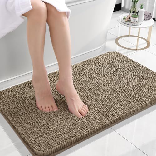 Rugava Bathroom Rugs 24x16, Extra Soft Absorbent Chenille Bath Rugs, Rubber Backing Quick Dry, Machine Washable Bath Mats for Bathroom Floor, Tub and Shower, Home Decor Accessories, Ochre