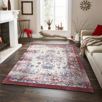 Machine Washable Carpet Living Room Coffee Table Vintage Washable Foldable Non-Slip Fine Cashmere Blanket