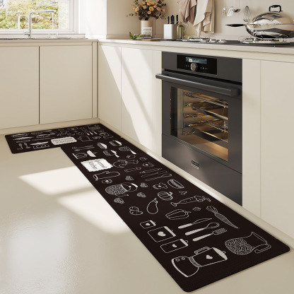 Minimalist PVC Long Strip Kitchen Mat PU Leather Waterproof Oil-Proof Non-Slip Household Wipeable No-Wash