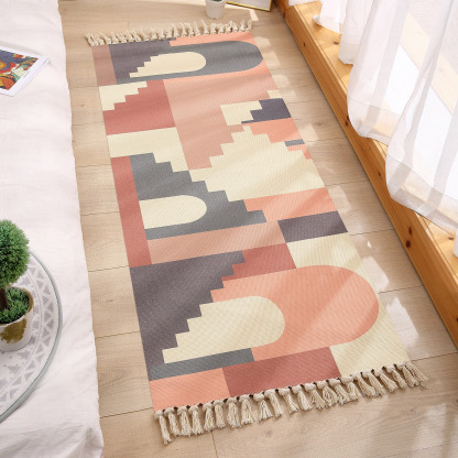 Nordic Bedroom Tatami Bedside Mat Home Living Room Bedside Tassel Carpet Polyester Cotton Woven Printed Decorative Mat