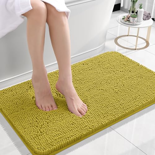Rugava Bathroom Rugs 24x16, Extra Soft Absorbent Chenille Bath Rugs, Rubber Backing Quick Dry, Machine Washable Bath Mats for Bathroom Floor, Tub and Shower, Home Decor Accessories, Ochre