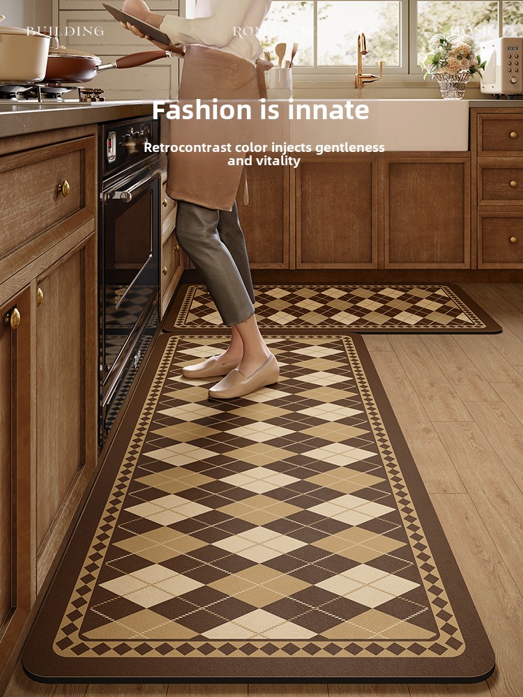 British Time Melard Style Diamond Pattern High-end Kitchen Mat Oil-proof Easy to Clean Retro Long Strip Carpet Customization