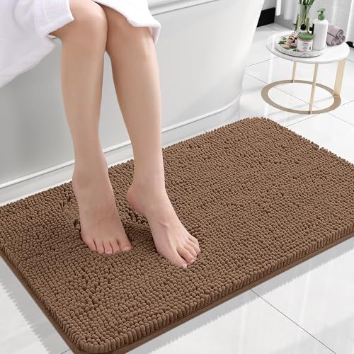 Rugava Bathroom Rugs 24x16, Extra Soft Absorbent Chenille Bath Rugs, Rubber Backing Quick Dry, Machine Washable Bath Mats for Bathroom Floor, Tub and Shower, Home Decor Accessories, Ochre