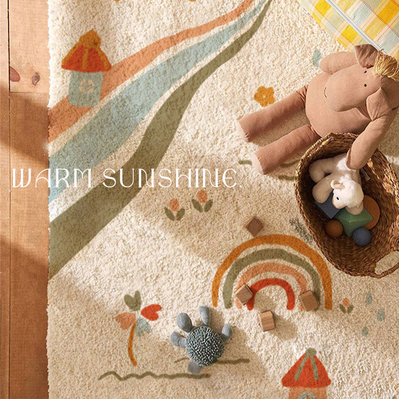 Cartoon Cute Bedroom Bedside Rug Home Living Room Carpet Room Anti-Fall Game Crawling Soft Faux Cashmere Carpet