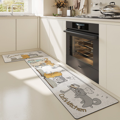 Minimalist PVC Long Strip Kitchen Mat PU Leather Waterproof Oil-Proof Non-Slip Household Wipeable No-Wash