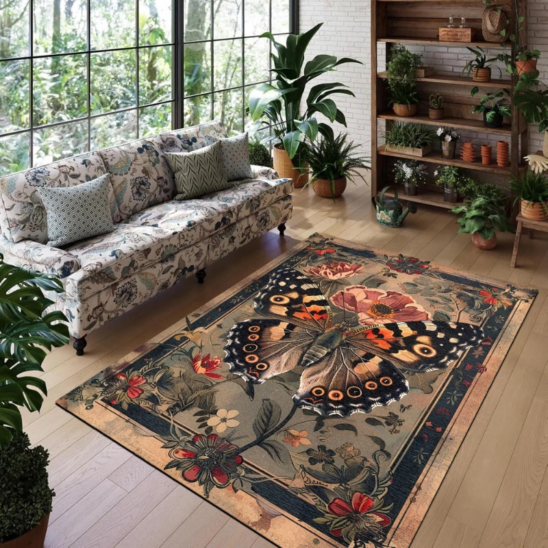 Nordic Retro Living Room Carpet American Style Home Non-Slip Sofa Coffee Table Rug Bedroom Stain-Resistant Bedside Rug
