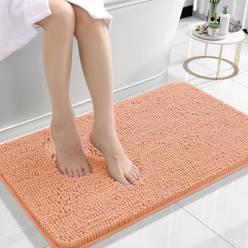 Rugava Bathroom Rugs 24x16, Extra Soft Absorbent Chenille Bath Rugs, Rubber Backing Quick Dry, Machine Washable Bath Mats for Bathroom Floor, Tub and Shower, Home Decor Accessories, Ochre