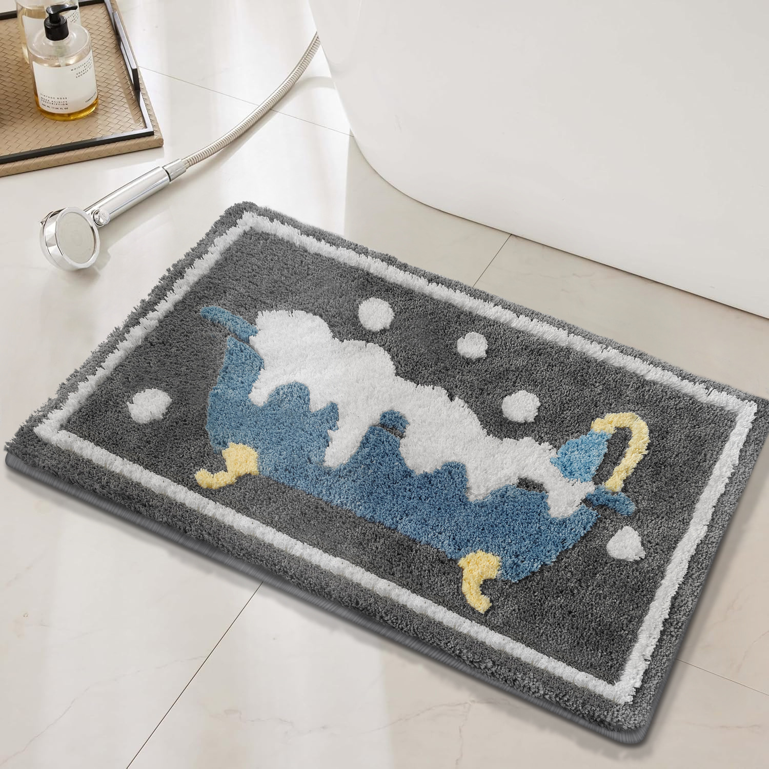 Cross-border Simple INS Style Flocked Absorbent Bathroom Mat Non-slip Quick-dry Customizable Bathroom Doorway Foot Mat Floor Mat