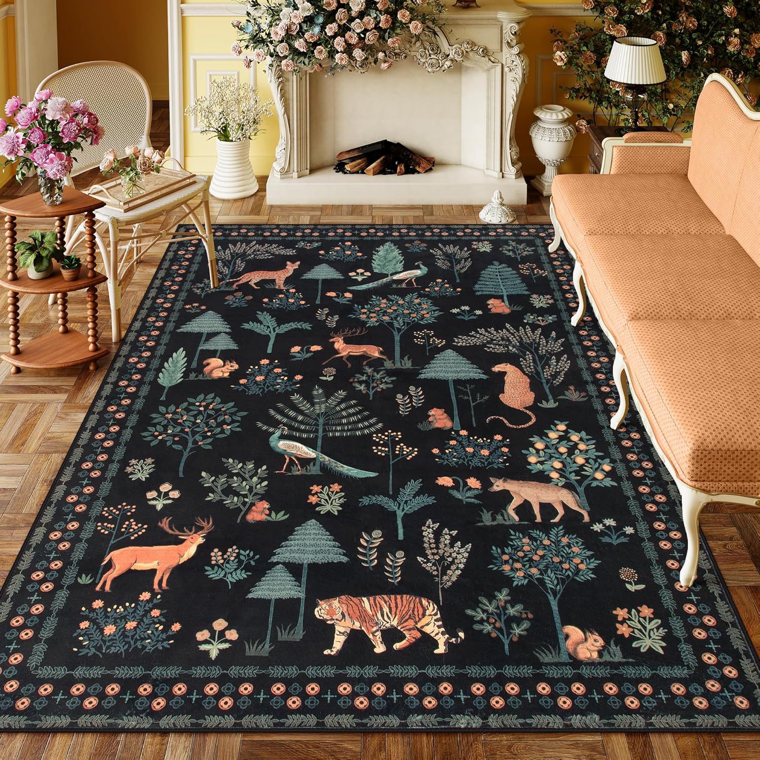 Rugava Vintage Floral Carpet Living Room Carpet Bedroom Bedside Rug Sofa Coffee Table Rug Hotel Machine washable Carpet Wholesale
