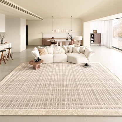 Living Room Carpet Loop Pile Simple Cream Style Home Waterproof Anti-Stain Coffee Table Rug Easy Care Bedroom Study Non-Slip Rug