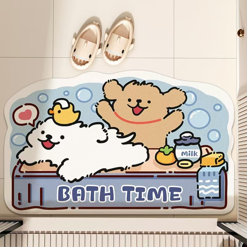 Cartoon Bathroom Mat, Dirt-Resistant Absorbent Mat for Bathroom, Entryway Diatomaceous Earth Mat, High-End Bathroom Non-Slip Mat