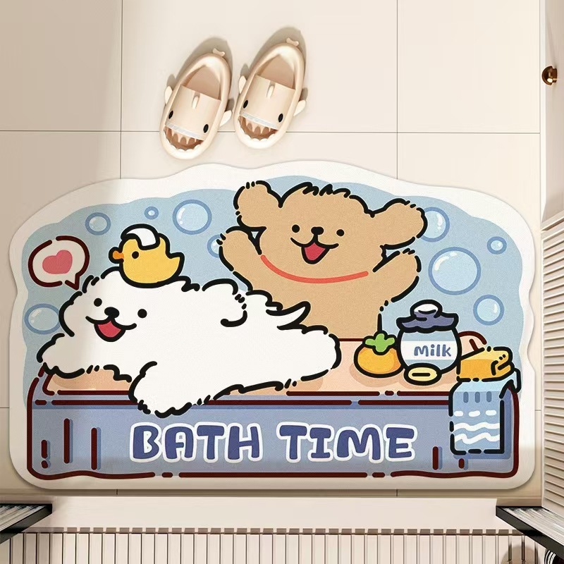 Cartoon Bathroom Mat, Dirt-Resistant Absorbent Mat for Bathroom, Entryway Diatomaceous Earth Mat, High-End Bathroom Non-Slip Mat