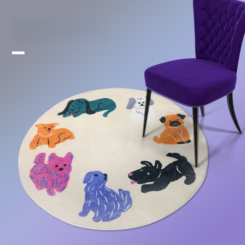 Cute Dog Carpet Living Room round Stain-Resistant Easy-Care Dressing Table Skid Resistance Blanket Cartoon Children's Room Bedside Blanket