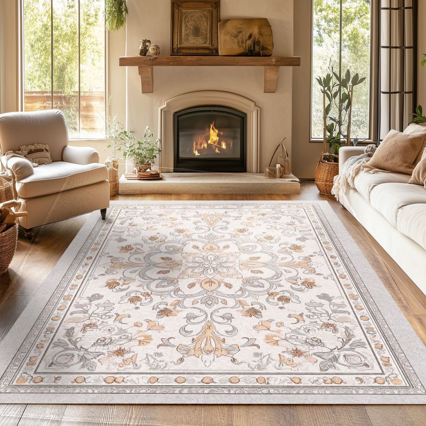 Machine Washable Carpet Living Room Coffee Table Vintage Washable Foldable Non-Slip Fine Cashmere Blanket