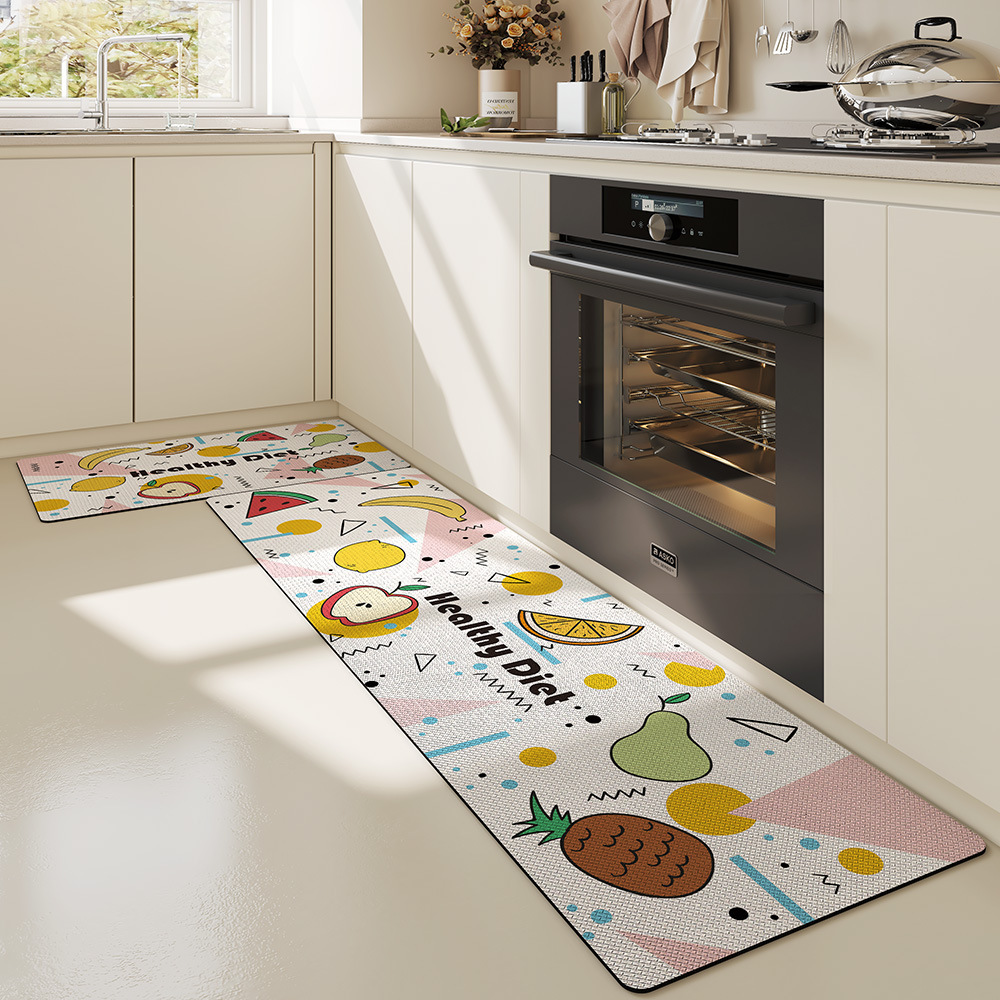 Minimalist PVC Long Strip Kitchen Mat PU Leather Waterproof Oil-Proof Non-Slip Household Wipeable No-Wash