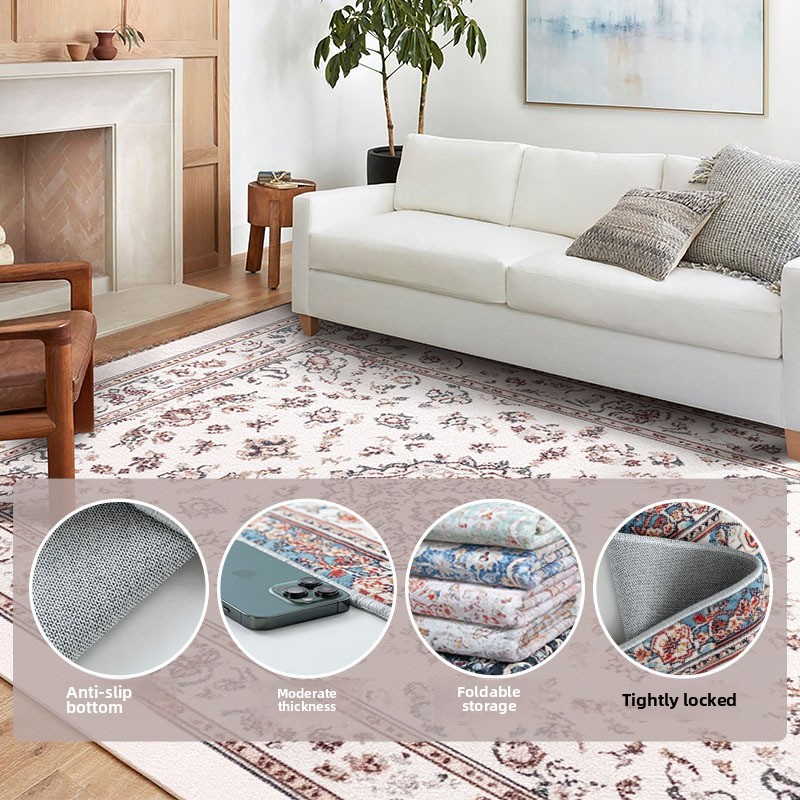 Machine Washable Carpet Living Room Coffee Table Vintage Washable Foldable Non-Slip Fine Cashmere Blanket
