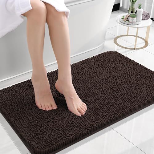 Rugava Bathroom Rugs 24x16, Extra Soft Absorbent Chenille Bath Rugs, Rubber Backing Quick Dry, Machine Washable Bath Mats for Bathroom Floor, Tub and Shower, Home Decor Accessories, Ochre