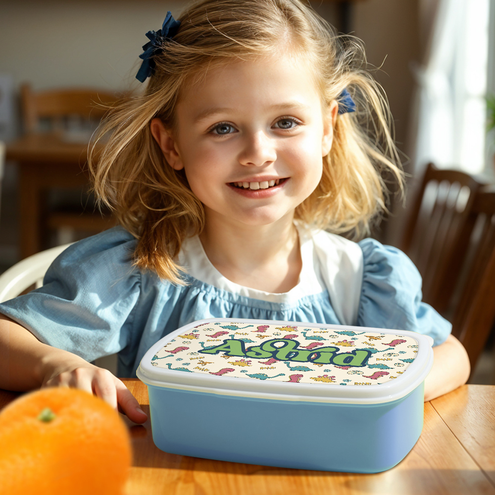 Personalized Cute Dinosaur Print Lunch Box with Name Birthday Gift for Kids