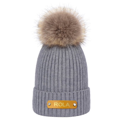 Personalized Leather Patch Beanie Custom Name Newborn Kids Winter Hat