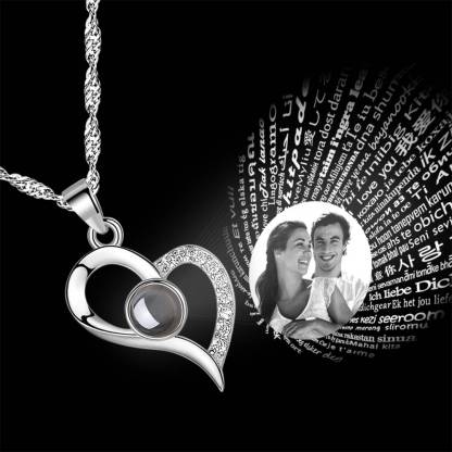 Personalized 100 Languages 'I Love You' Heart Necklace - Custom Photo Projection Pendant