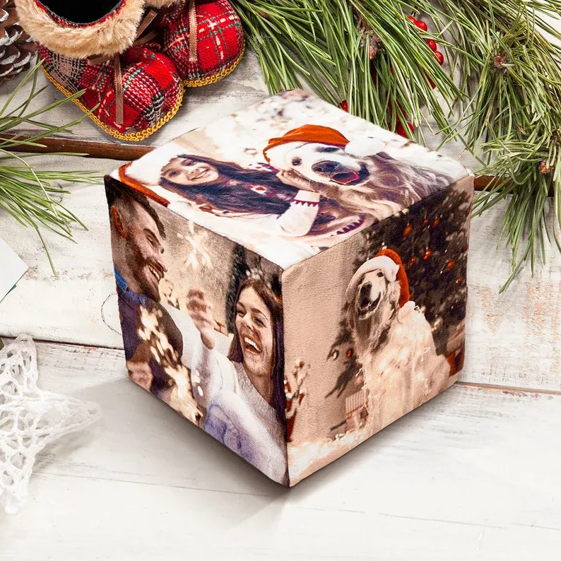 Cube Pillow, Custom pillow, Photo Pillow, Christmas Pillow, Gift for him , Gift for family, long distance relationship gift for boyfriend
