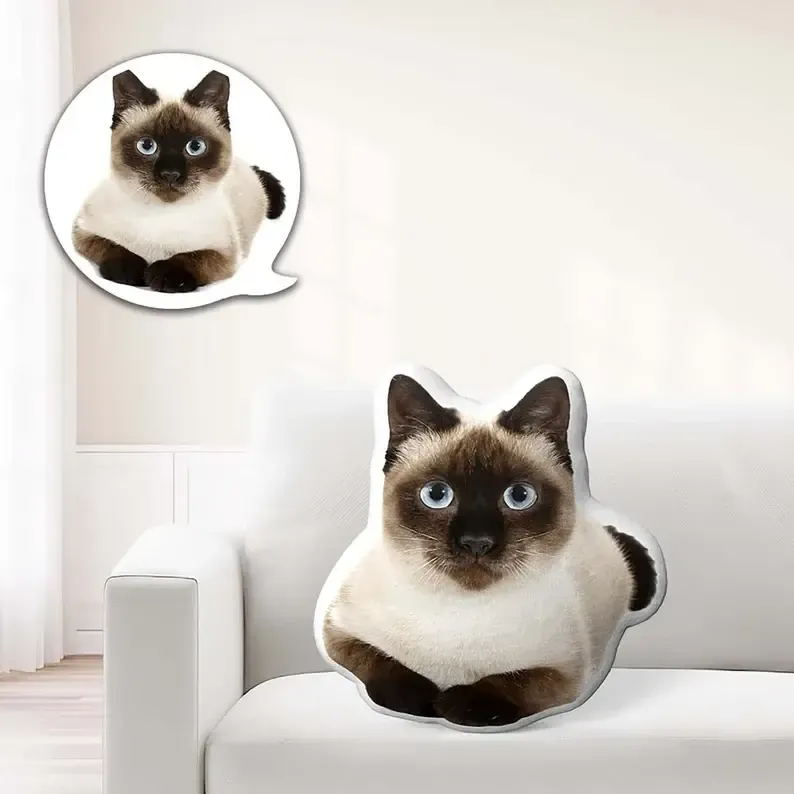 Custom Pet Pillow – Personalized Cat Dog Shaped Pillow Picture Pillow for Pet Lovers Unique Home Decor Gift