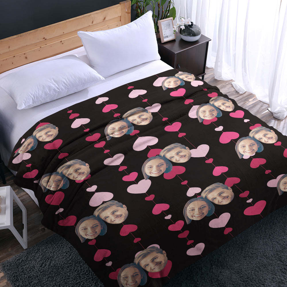 Custom Face and Heart Blanket Personalized Photo Blanket Best Valentine's Day Gifts for Her