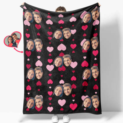 Custom Face and Heart Blanket Personalized Photo Blanket Best Valentine's Day Gifts for Her