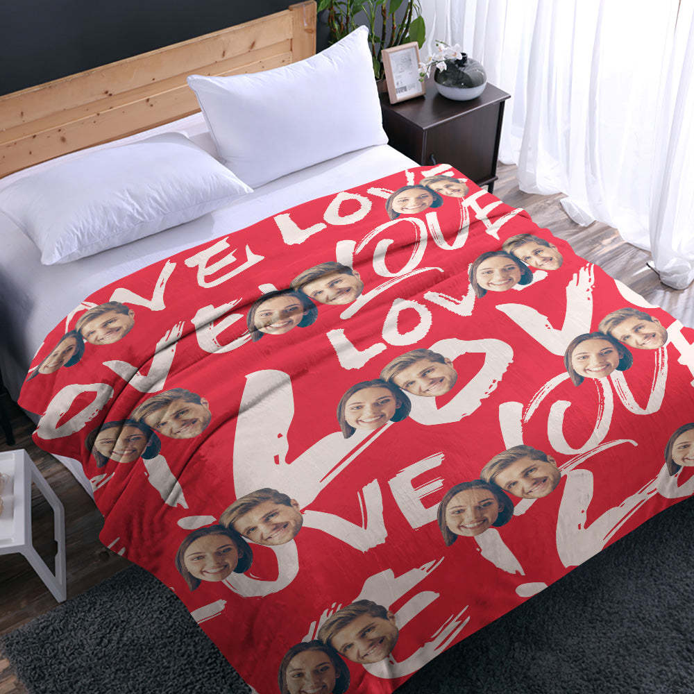 Custom Face and Heart Blanket Personalized Photo Blanket Best Valentine's Day Gifts for Her