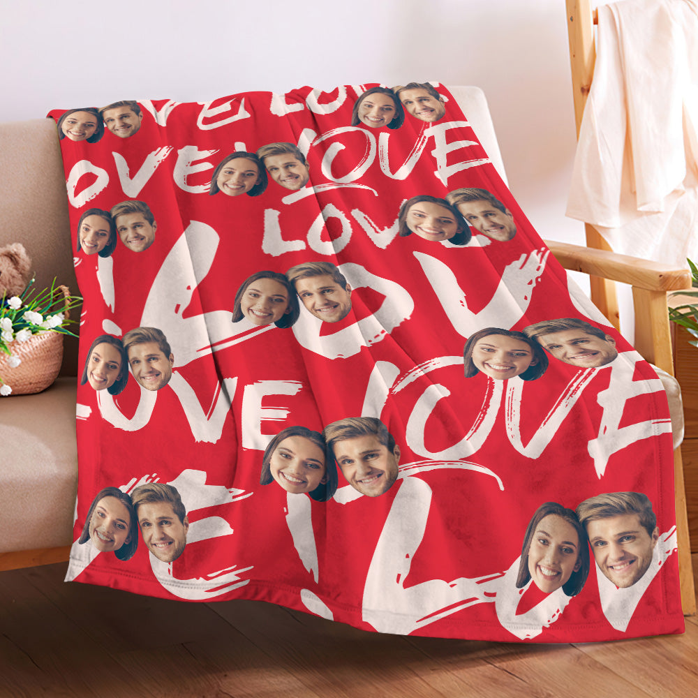 Custom Face and Heart Blanket Personalized Photo Blanket Best Valentine's Day Gifts for Her