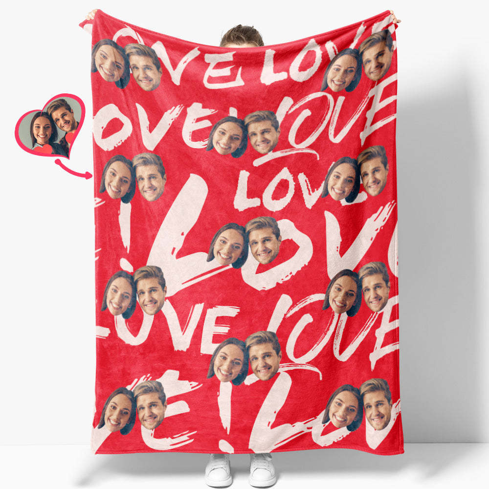 Custom Face and Heart Blanket Personalized Photo Blanket Best Valentine's Day Gifts for Her
