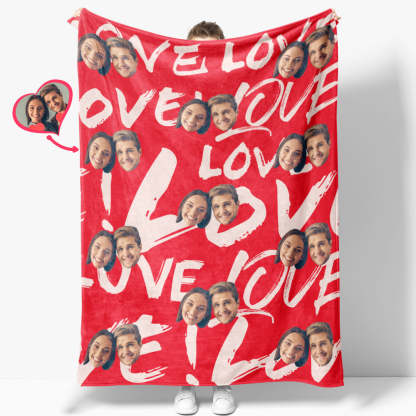 Custom Face and Heart Blanket Personalized Photo Blanket Best Valentine's Day Gifts for Her