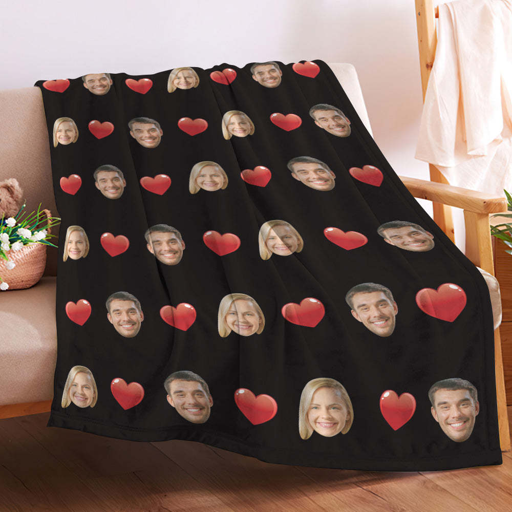 Custom Face and Heart Blanket Personalized Photo Blanket Best Valentine's Day Gifts for Her