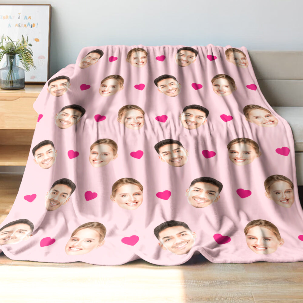Custom Face and Heart Blanket Personalized Photo Blanket Best Valentine's Day Gifts for Her