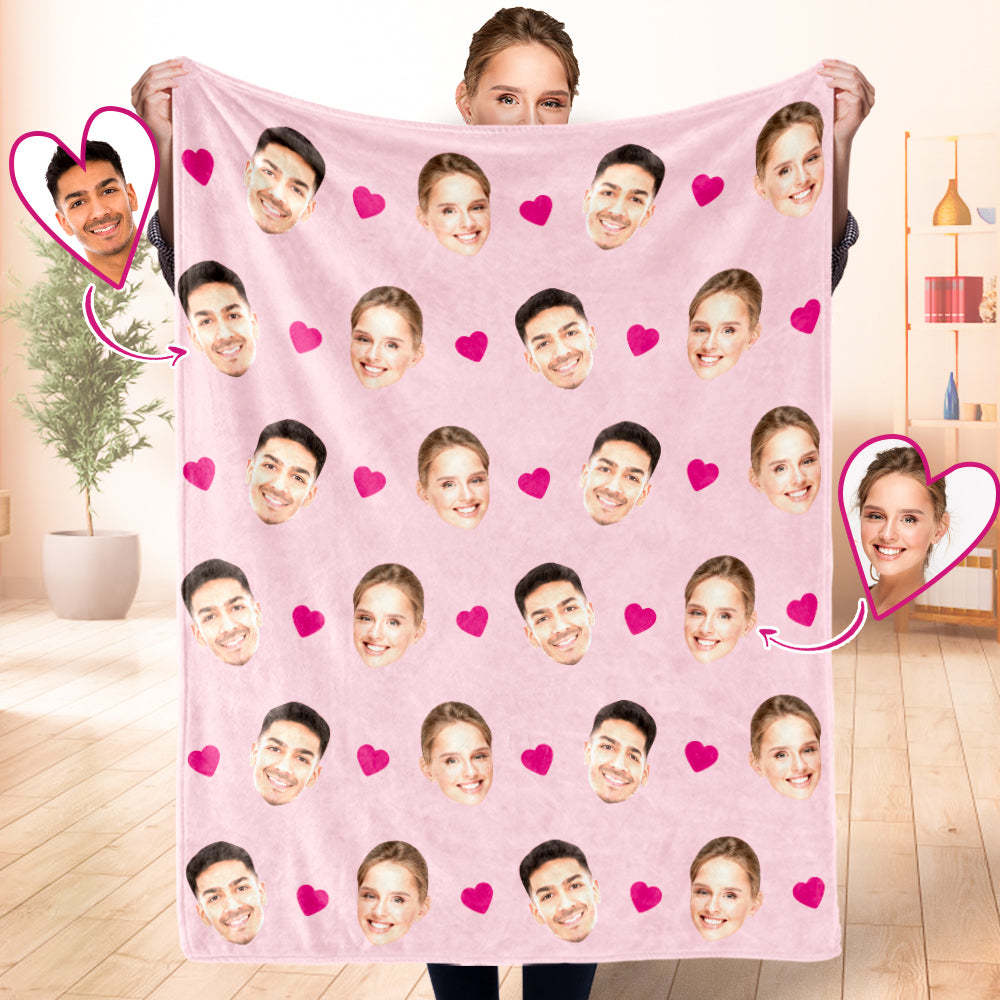 Custom Face and Heart Blanket Personalized Photo Blanket Best Valentine's Day Gifts for Her