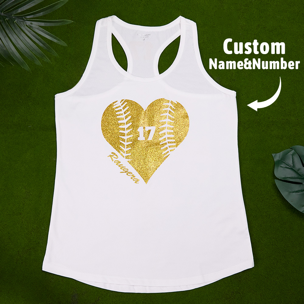 Personalized Tank Top Glitter Baseball Softball Heart Women's Vest Gift for Sport Lovers
