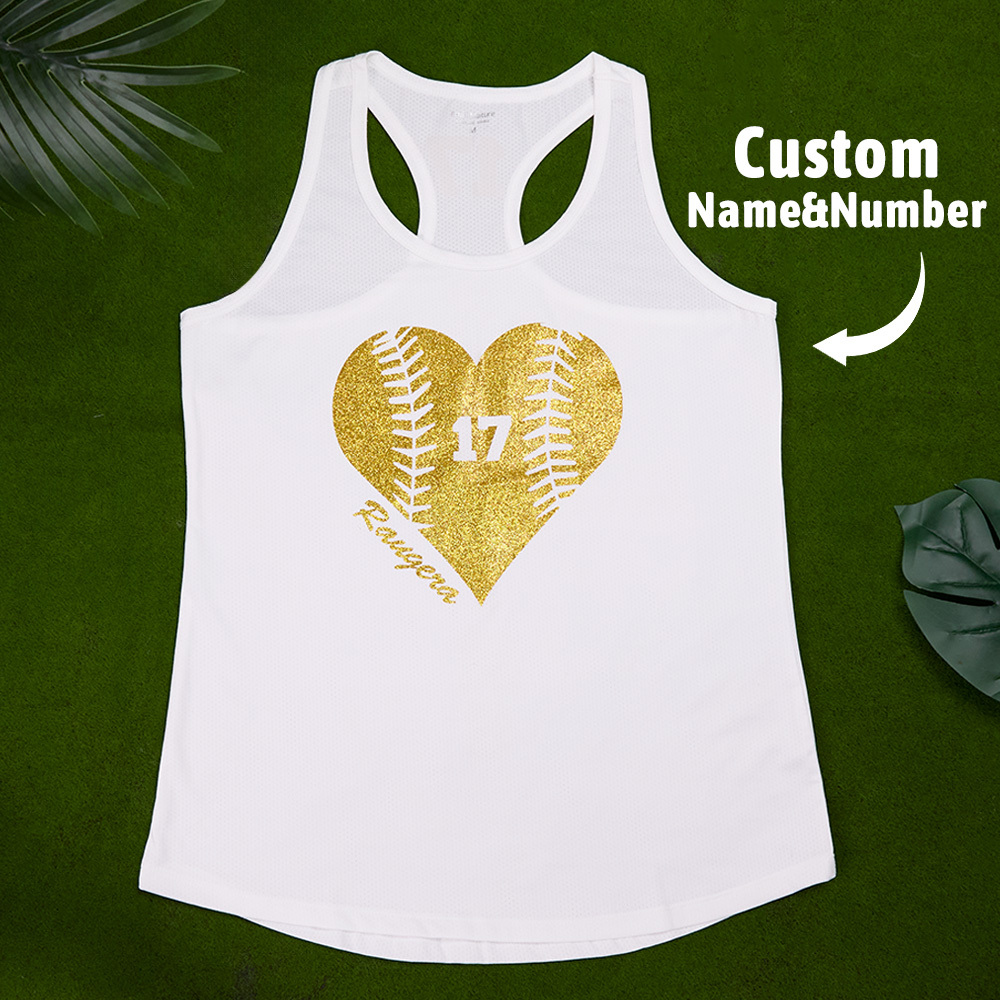 Personalized Tank Top Glitter Baseball Softball Heart Women's Vest Gift for Sport Lovers