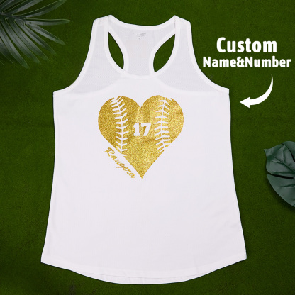 Personalized Tank Top Glitter Baseball Softball Heart Women's Vest Gift for Sport Lovers