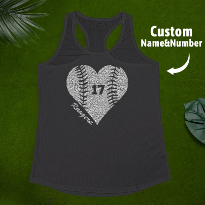 Personalized Tank Top Glitter Baseball Softball Heart Women's Vest Gift for Sport Lovers