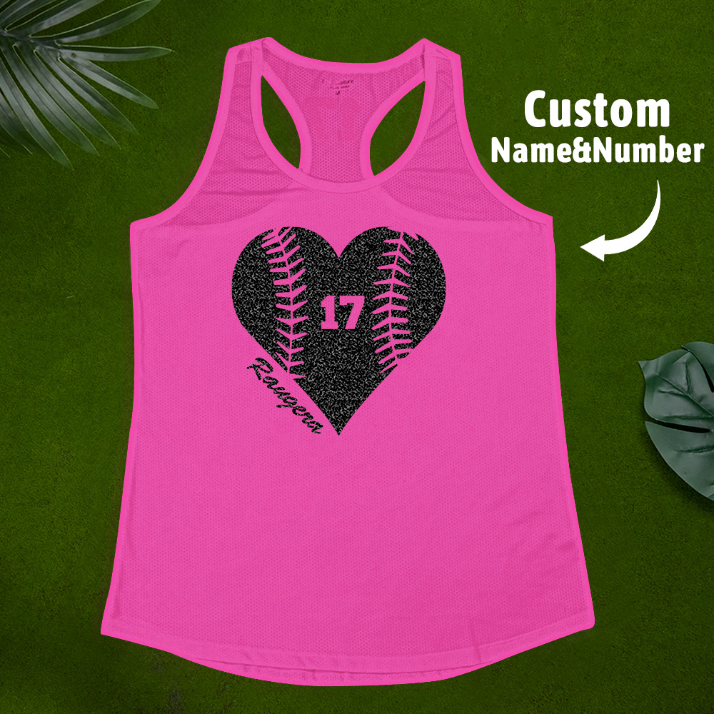 Personalized Tank Top Glitter Baseball Softball Heart Women's Vest Gift for Sport Lovers