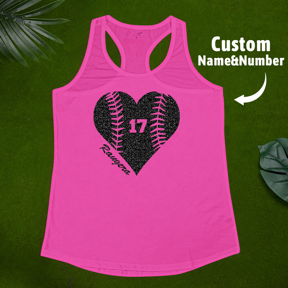 Personalized Tank Top Glitter Baseball Softball Heart Women's Vest Gift for Sport Lovers