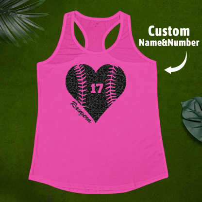 Personalized Tank Top Glitter Baseball Softball Heart Women's Vest Gift for Sport Lovers