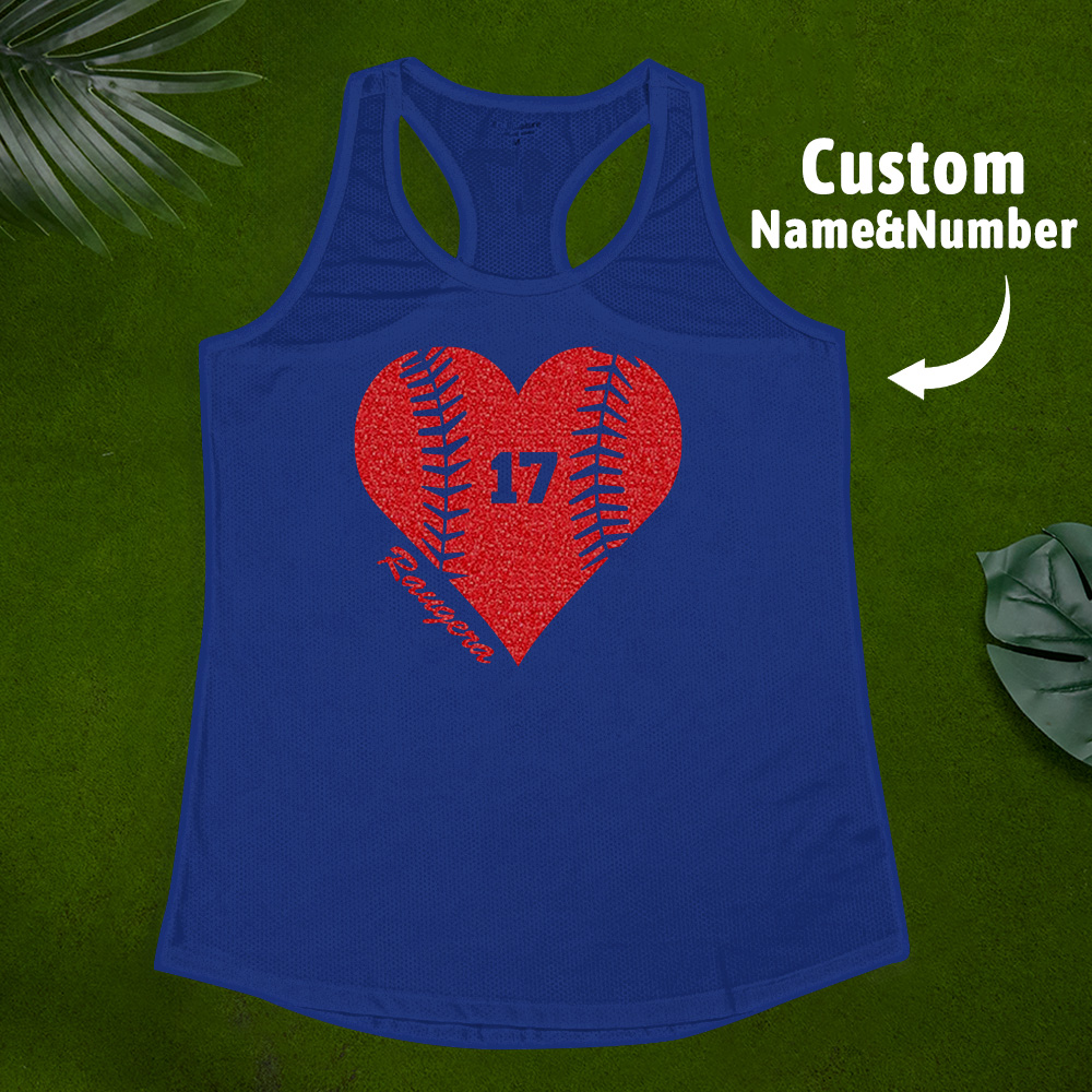 Personalized Tank Top Glitter Baseball Softball Heart Women's Vest Gift for Sport Lovers