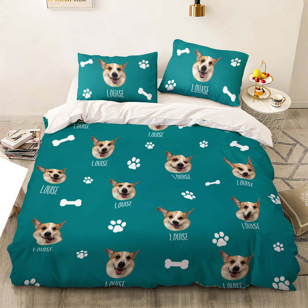 Personalized Pet Face Photo Bedding Set Custom Bedding Duvet Cover Bedding Sheet Gifts
