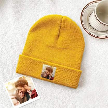 Personalized Photo Beanie Hat Custom Knitted Hat Valentine's Day Gifts-4 Colors
