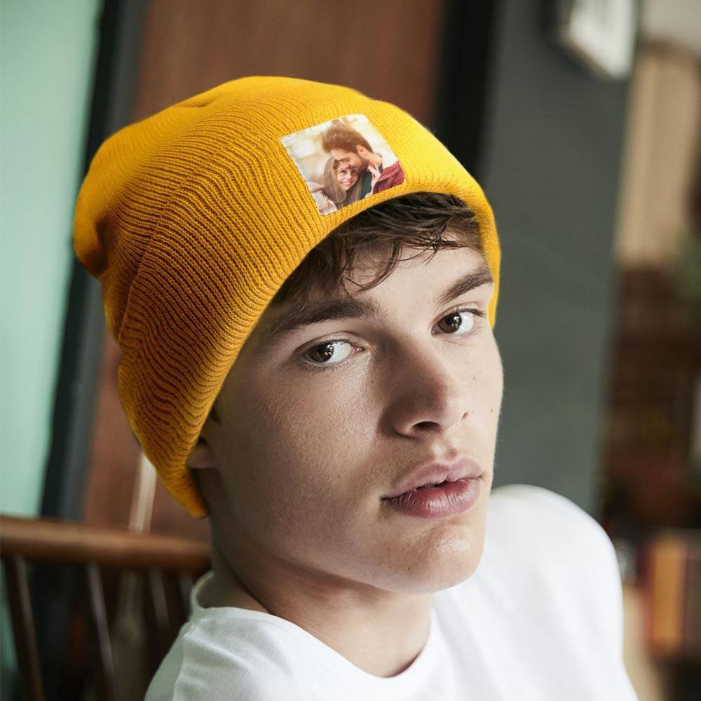Personalized Photo Beanie Hat Custom Knitted Hat Valentine's Day Gifts-4 Colors